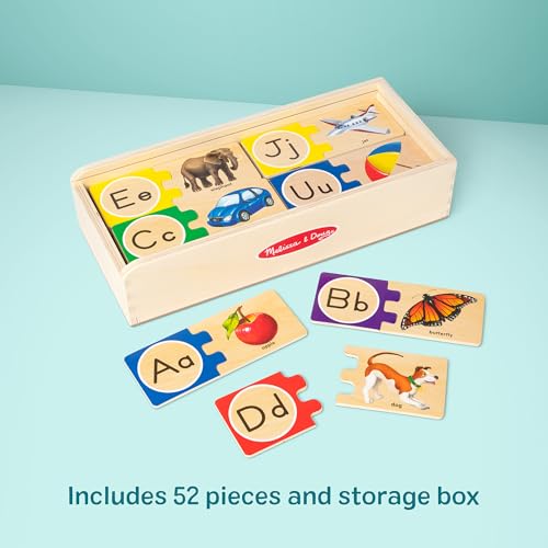 Amazon Melissa & Doug Self-Correcting Alphabet Puzzle (52 pcs) with Toy Storage Box, Wooden ABC Puzzles for Toddlers & Preschoolers, Montessori Learning Toys for Girls & Boys 4+