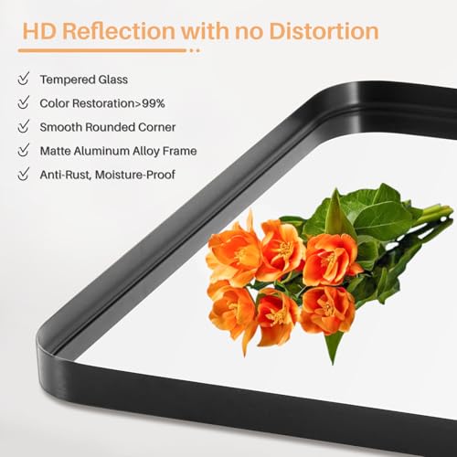Amazon Bathroom Mirror for Wall, 30x22 Inch Rounded Rectangle Mirror, Black Metal Framed Bathroom Vanity Mirror for Restroom Farmhouse, Anti-Rust, Tempered Glass, Horizontally or Vertically Hanging