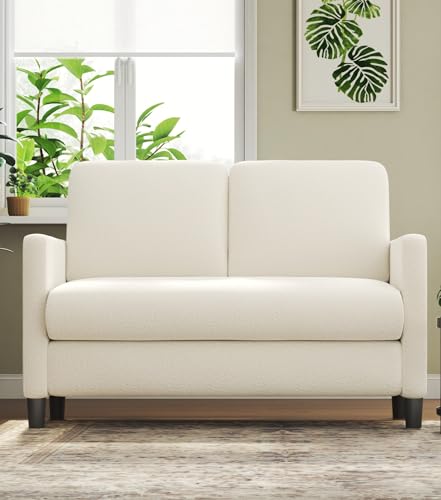 Amazon 51" Sofas for Living Room, Comfy Loveseat Sofa, Teddy Fleece Love Seat Couch, Tool-Free Setup Couches for Living Room, All-Wood Sofa Couches, Small Couch No Pillow, Beige