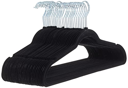 Amazon Basics Slim Velvet, Non-Slip Suit Clothes Hangers, Pack of 30, Black/Silver