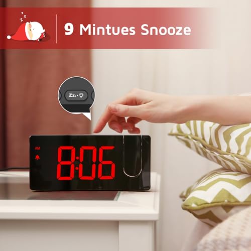 Projection Alarm Clock, Digital Clock with 180° Rotatable Projector, 3-Level Brightness Dimmer, Clear LED Display, USB Charger, Progressive Volume, 9mins Snooze,12/24H, for Bedroom