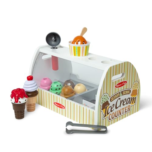 Amazon Melissa & Doug Wooden Scoop & Serve Ice Cream Counter, Pretend Play Store, 28 Toy Food & Play Kitchen Accessories, Preschool Toys for Girls & Boys 3+