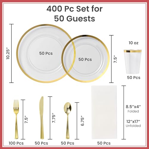 Clip coupon - By Madee HEAVYWEIGHT 400 Pcs Clear and Gold Plastic Plates for Party 50 Guests | High End Disposable Plates, Silverware, Napkins & Cups | Fancy Disposable Dinnerware Set | Gift of 3D Butterflies