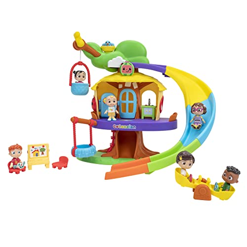 Cocomelon Deluxe Clubhouse Playset - Features JJ and His Five Friends- Songs, Sounds, Phrases - Slide, Secret Tunnel, Basket Elevator, Interactive Easel, Pop Up Birds - Amazon Exclusive