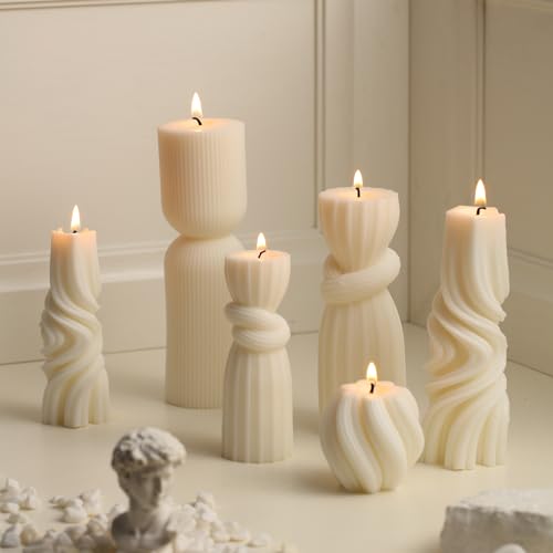 Amazon 6 Pcs Pillar Candles Modern Aesthetic Ribbed Decorative Candle Set Cute Soy Wax Scented Ribbed Decor for Home(White,2.36-6.89 Inch)