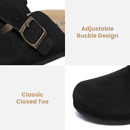 Women's Suede Clogs Adjustable Buckle Slip on Footbed Home Clog Slippers