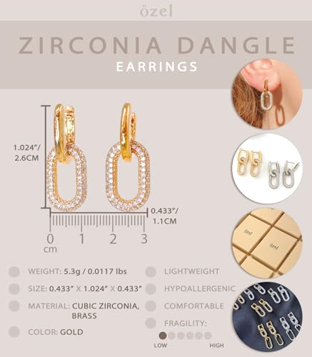 Amazon OZEL 14K Gold & Silver Plated Paperclip Chain Earrings with Cubic Zirconia – Dangle, Hoop, Huggie, Stud Styles – Women’s Fashion Jewelry Gift