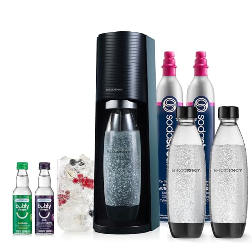 Amazon SodaStream Terra Sparkling Water Maker Bundle (Black), with CO2, DWS Bottles, and Bubly Drops Flavors