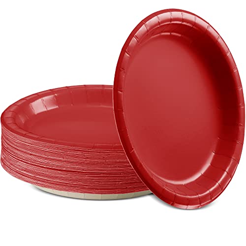 Amazon Paper Dinner Plates Red, 8 1/2 Inches Paper Plates Disposable, Strong and Sturdy Disposable Plates for Party, Dinner, Holiday, Picnic, or Travel Party Plates, Pack of 50
