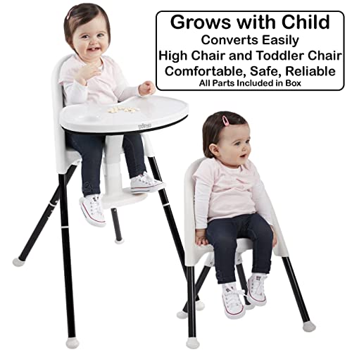 Primo Cozy Tot Deluxe Convertible Folding High Chair & Toddler Chair - Portable Foldable Baby Chair/ Toddlers Highchair - Travel Friendly, Removable EZ Clean Tray, Black/White, 22"x21"x33.5"