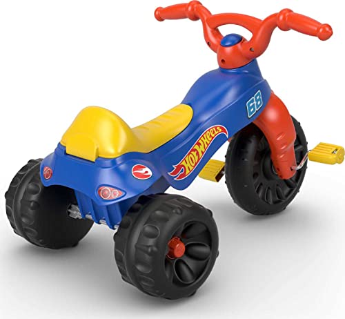 Fisher-Price Hot Wheels Toddler Tricycle Tough Trike Bike with Handlebar Grips & Storage for Preschool Kids Ages 2+ Years