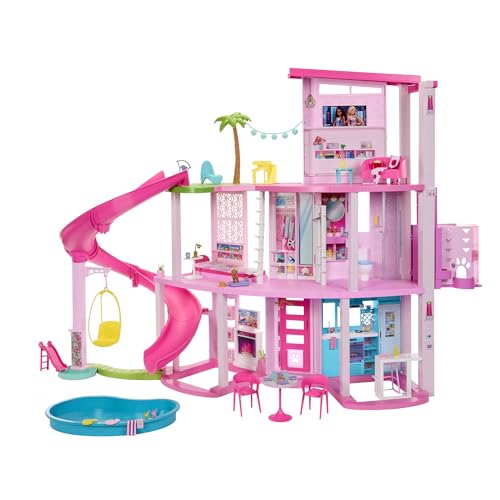 Barbie Dreamhouse 2023, Pool Party Doll House with 75+ Pieces and 3-Story Slide, Barbie House Playset, Pet Elevator and Puppy Play Areas