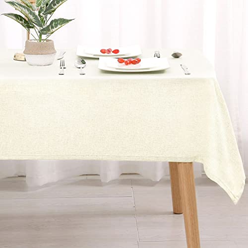 Hiasan Faux Linen Rectangle Tablecloth - Wrinkle and Stain Resistant Washable Table Cloth for Kitchen Dining Room Holiday Table Cover for Dinner, Champagne, 90 x 132 Inch