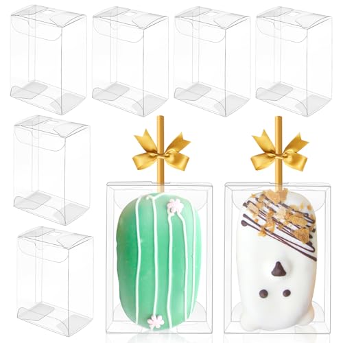 CZWESTC 45 Pack Clear Plastic Box 3.5x2.4x1.38 Inches, Rice Krispie Treat Boxes with Hole, Cakesicle boxes for Candy, Macaron, for Baby Shower, Party Favors, Festival Gift Packaging