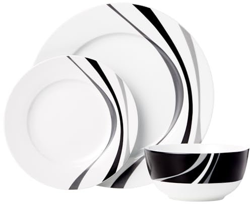 Amazon Basics 18-Piece Kitchen Dinnerware Set, Plates, Dishes, Bowls, Service for 6, Swirl