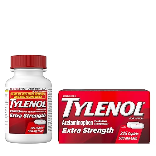 Tylenol Extra Strength Pain Reliever and Fever Reducer Caplets, 500 mg Acetaminophen Pain Relief Pills for Headache, Backache, Toothache & Minor Arthritis Pain Relief; 225 ct.; Pack of 1