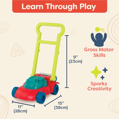 Amazon B. toys – Toy Lawn Mower – Bead Tumbler – Classic Push Toy for Kids, Toddlers – Easy Folding Storage - Indoor Outdoor Push Gardening Summer Toy– 3 Years + – Mini Mower