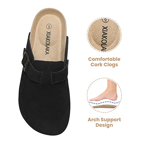 Women's Suede Clogs Adjustable Buckle Slip on Footbed Home Clog Slippers