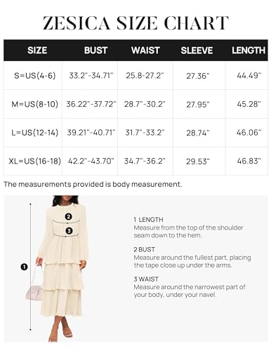 ZESICA Women's 2024 Long Sleeve Crew Neck Ruffle Tiered Layered Chiffon Flowy Swing Long Midi Dress