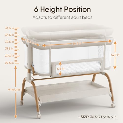 Amazon Baby Bassinet Bedside Crib, 3-in-1 Baby Bassinet Bedside Sleeper with Mattress and Soft, Breathable Sheet, Full-Mesh Sides, 6-Height Adjustable, Stable and Secure Crib for Newborns