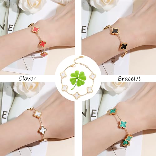 18K Gold Plated Clover Lucky Bracelet for Women White/Black/Red/Green Bracelets Cute Link Bracelets Jewelry Gifts Trendy for Women Girls