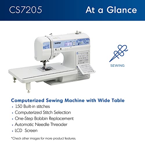 Brother CS7205 Computerized Sewing Machine with Wide Table, 150 Built-in Sewing Stitches, 1 Font, Wide Table, 11 Sewing Feet