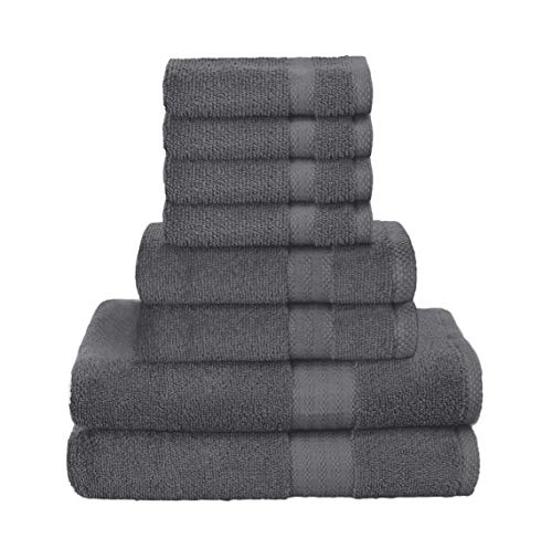 GLAMBURG Ultra Soft 8-Piece Towel Set - 100% Pure Ringspun Cotton, Contains 2 Oversized Bath Towels 27x54, Hand 16x28, 4 Wash Cloths 13x13 Ideal for Everyday use, Hotel & Spa -Charcoal Grey