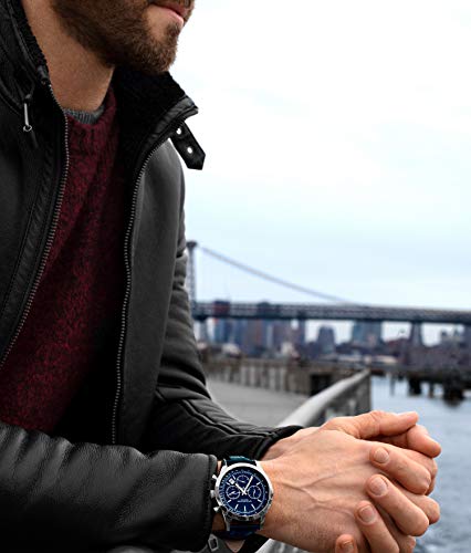 Stuhrling Original Mens Watches Chronograph Analog Blue Watch Dial with Date - Tachymeter 24-Hour Subdial Mens Blue Leather Strap - Watches for Men Rialto Collection