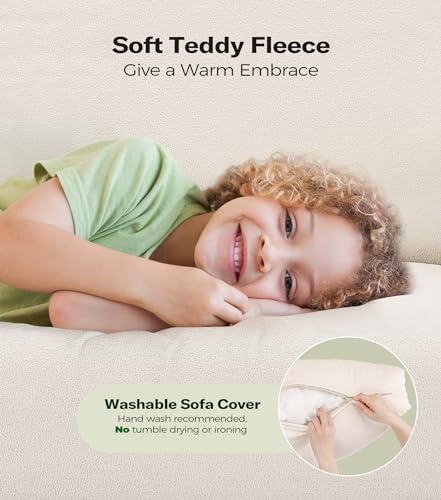 Amazon 51" Sofas for Living Room, Comfy Loveseat Sofa, Teddy Fleece Love Seat Couch, Tool-Free Setup Couches for Living Room, All-Wood Sofa Couches, Small Couch No Pillow, Beige