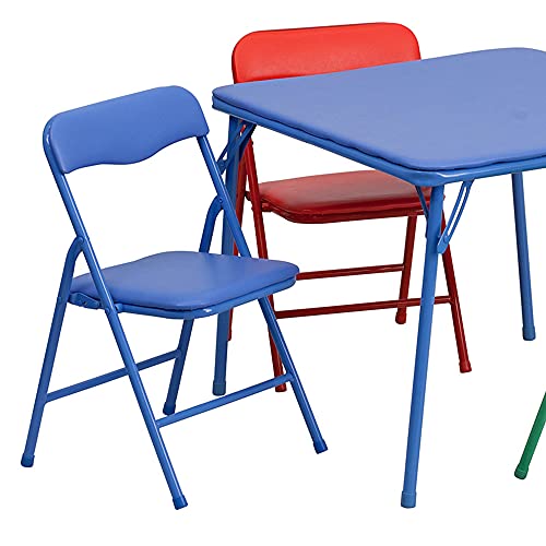 Flash Furniture Mindy Kids 5-Piece set Folding Square Table and Chairs Set for Daycare and Classrooms, Children's Activity Table and Chairs Set, Multicolor