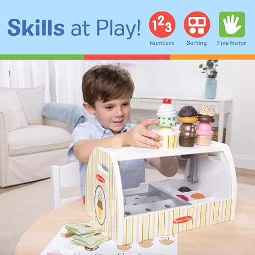 Amazon Melissa & Doug Wooden Scoop & Serve Ice Cream Counter, Pretend Play Store, 28 Toy Food & Play Kitchen Accessories, Preschool Toys for Girls & Boys 3+