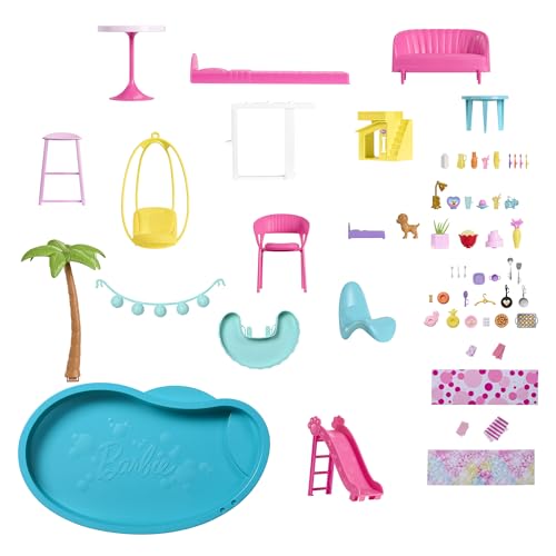 Barbie Dreamhouse 2023, Pool Party Doll House with 75+ Pieces and 3-Story Slide, Barbie House Playset, Pet Elevator and Puppy Play Areas