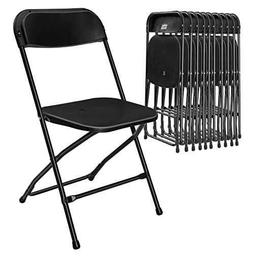 VINGLI 10 Pack Black Plastic Folding Chair, Indoor Outdoor Portable Stackable Commercial Seat with Steel Frame 350lb. Capacity for Events Office Wedding Party Picnic Kitchen Dining