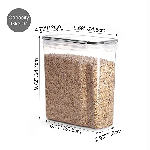 Vtopmart Cereal Storage Container Set, BPA Free Plastic Airtight Food Storage Containers 135.2 fl oz for Cereal, Snacks and Sugar, 4 Piece Set Cereal Dispensers with 24 Chalkboard Labels, Black