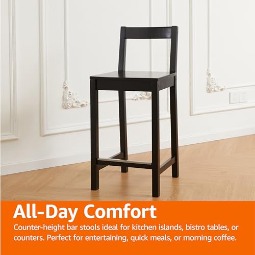 Amazon Amazon Basics Wooden Bar Stool with Backrest 24", Black, 1 Unit