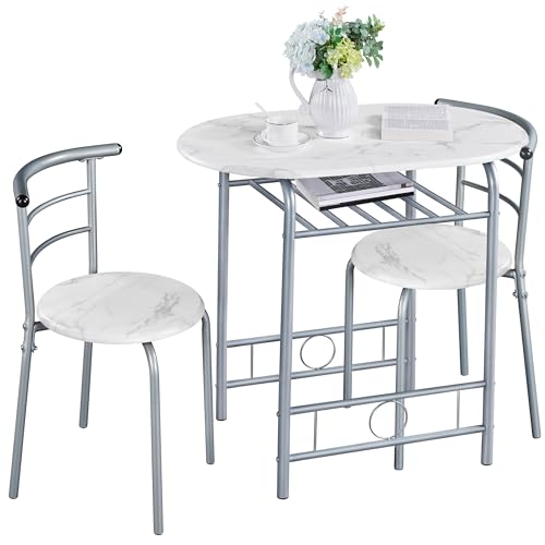 Amazon Yaheetech 3-Piece Dining Table Set, Breakfast Bistro Table Set for 2, Small Kitchen and Table Chairs Set of 2 with Metal Frame and Storage Rack for Small Space/Apartment/Dorm Room, White