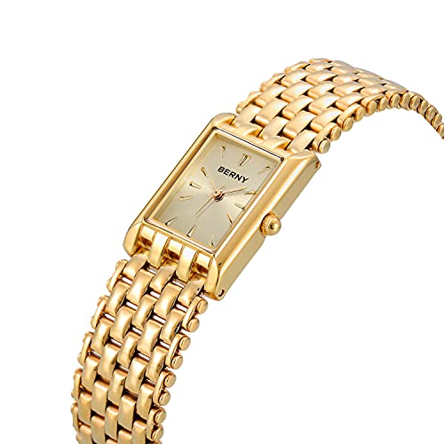 BERNY Gold Watches for Women Updated Ladies Quartz Wrist Watches Stainless Steel Band Womens Small Gold Watch Luxury Casual Fashion Bracelet Tools Included