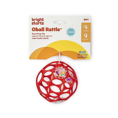 Bright Starts Oball Easy-Grasp Rattle BPA-Free Infant Toy in Red, Age Newborn and up, 4 Inches