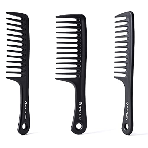 HYOUJIN Black Large Wide Tooth Comb Detangler Detangling Paddle Brush, Care Handgrip Comb-Best Styling Comb for Curly,Wet,Long Hair