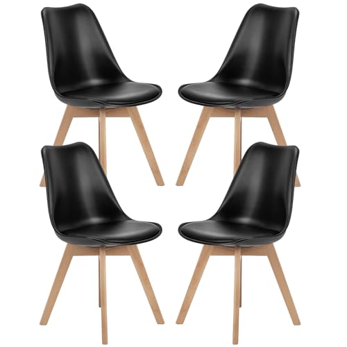 Amazon Sweetcrispy Dining Chairs Set of 4, Kitchen Room PU Leather Mid Century Modern Chairs, Upholstered Dining Chair with Wood Legs for Home Kitchen, Black