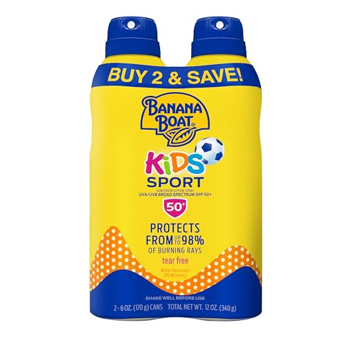Amazon Banana Boat Sport Kids Sunscreen Spray SPF 50, Twin Pack | Spray Sunscreen for Kids, Childrens Sunblock SPF 50, Oxybenzone-Free, 6oz each