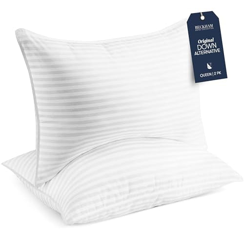 Amazon Beckham Hotel Collection Bed Pillows Standard/Queen Size Set of 2 - Original Down Alternative Pillow for Sleeping - Bedding for Back, Stomach or Side Sleepers