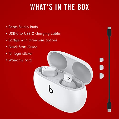 Amazon Beats Studio Buds - True Wireless Noise Cancelling Earbuds - Compatible with Apple & Android, Built-in Microphone, IPX4 Rating, Sweat Resistant Earphones, Class 1 Bluetooth Headphones - White