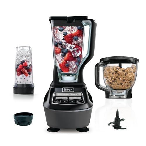 Ninja Blender, Food Processor, Blender for-Smoothies, Includes Pitcher, Smoothie Cup, and 8-Cup Bowl, Salsa, Dough, Shakes, Slush, and Frozen Drinks, Mega Kitchen System, 120 Volts, Black, BL770AMZ