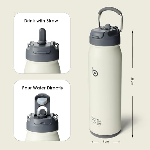 BOTTLE BOTTLE 24 oz sports water bottle stainless steel insulated water bottle with straw and pills holder (gray)