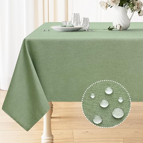 Smiry Rectangle Linen Tablecloth, Waterproof Spillproof Anti-Wrinkle Burlap Table Cloth, Washable Decorative Farmhouse Fabric Table Covers for Dining, Fall Parties, Banquets, 60x120 Inch, Sage Green