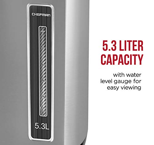 Chefman Electric Hot Water Pot Urn w/ Manual Dispense Buttons, Safety Lock, Instant Heating for Coffee & Tea, Auto-Shutoff/Boil Dry Protection, Insulated Stainless Steel, 5.3L/5.6 Qt/30+ Cups