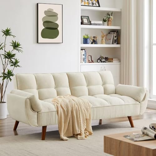 Amazon Convertible Sofa Bed Folding Loveseat Couch, Modern Futon Recliner Sleeper with Adjustable Backrest, Beige