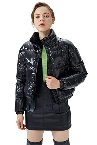 Orolay Women's Ultra Short Down Coat Glossy Puffer Petite Winter Jacket with Stand Collar