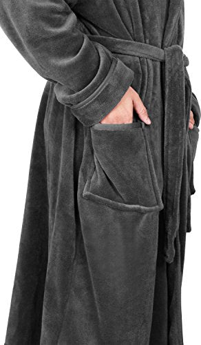 NY Threads Mens Hooded Fleece Robe - Plush Long Bathrobes